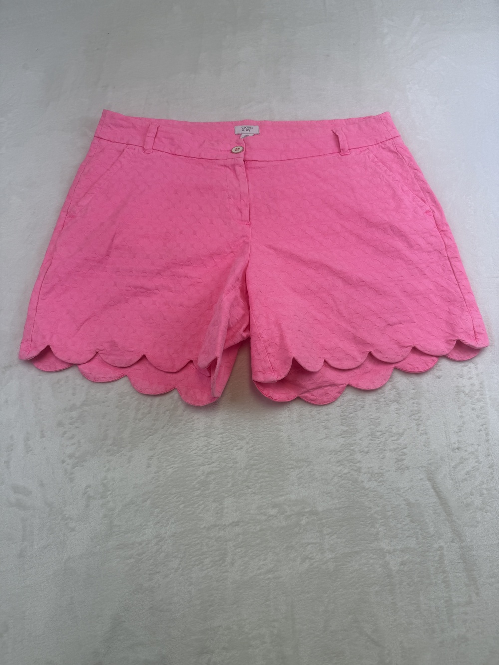 Crown & Ivy Shorts Womens 14W Pink Shelby Scallop Hem Textured Cotton Summer
